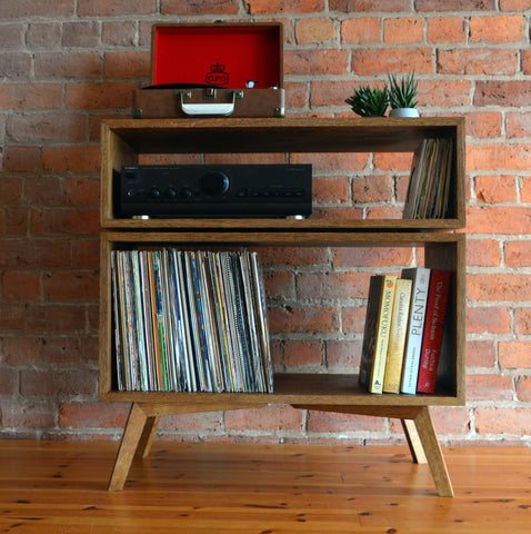 'Rhosin' solid oak, stacked media unit with square tapered oak legs