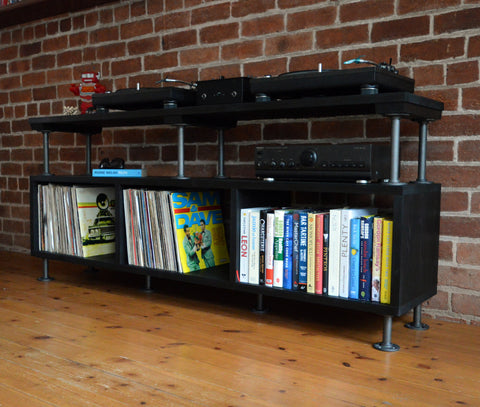 XL DJ unit / vinyl storage with charred wood finish in Ebony