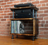 Industrial vinyl storage unit with charred wood finish