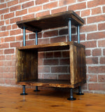 Industrial vinyl storage unit with charred wood finish