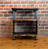 Industrial vinyl storage unit with charred wood finish