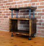 Industrial vinyl storage unit with charred wood finish