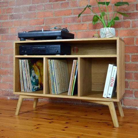 'Cennin' Solid Oak record player and vinyl display stand