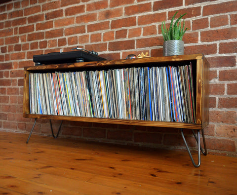 Record player stand with hairpin legs