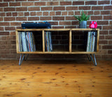 Mid Century record player stand with solid dividers